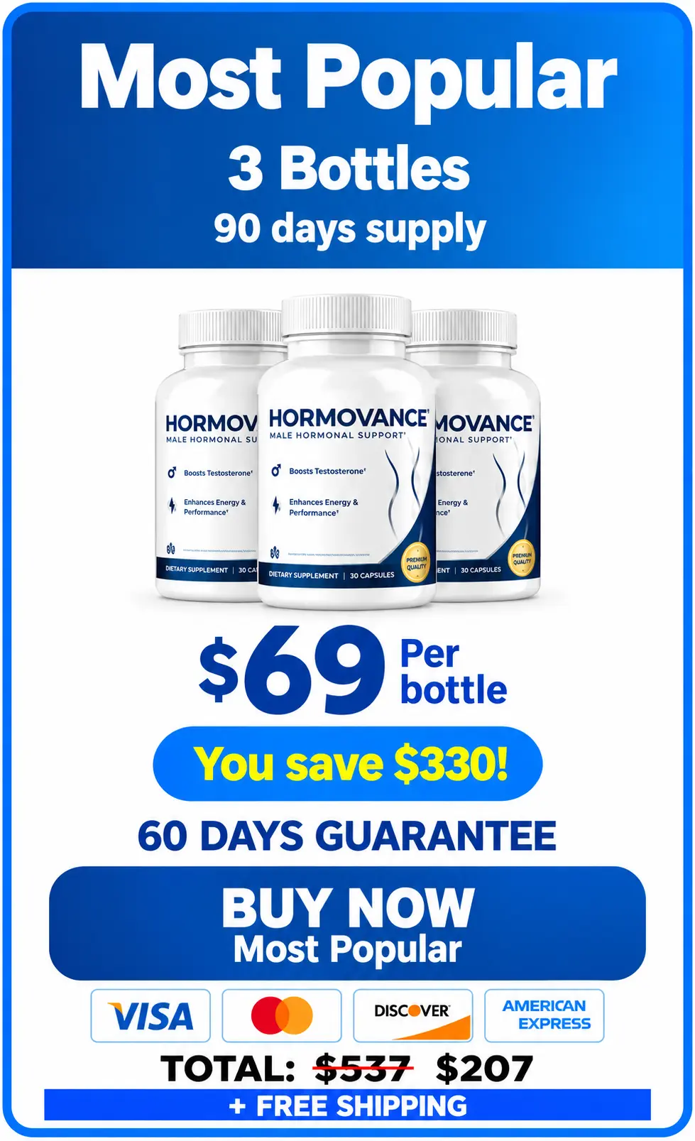 Hormovance 3-bottle best value pack — 180-day supply with free shipping and biggest savings