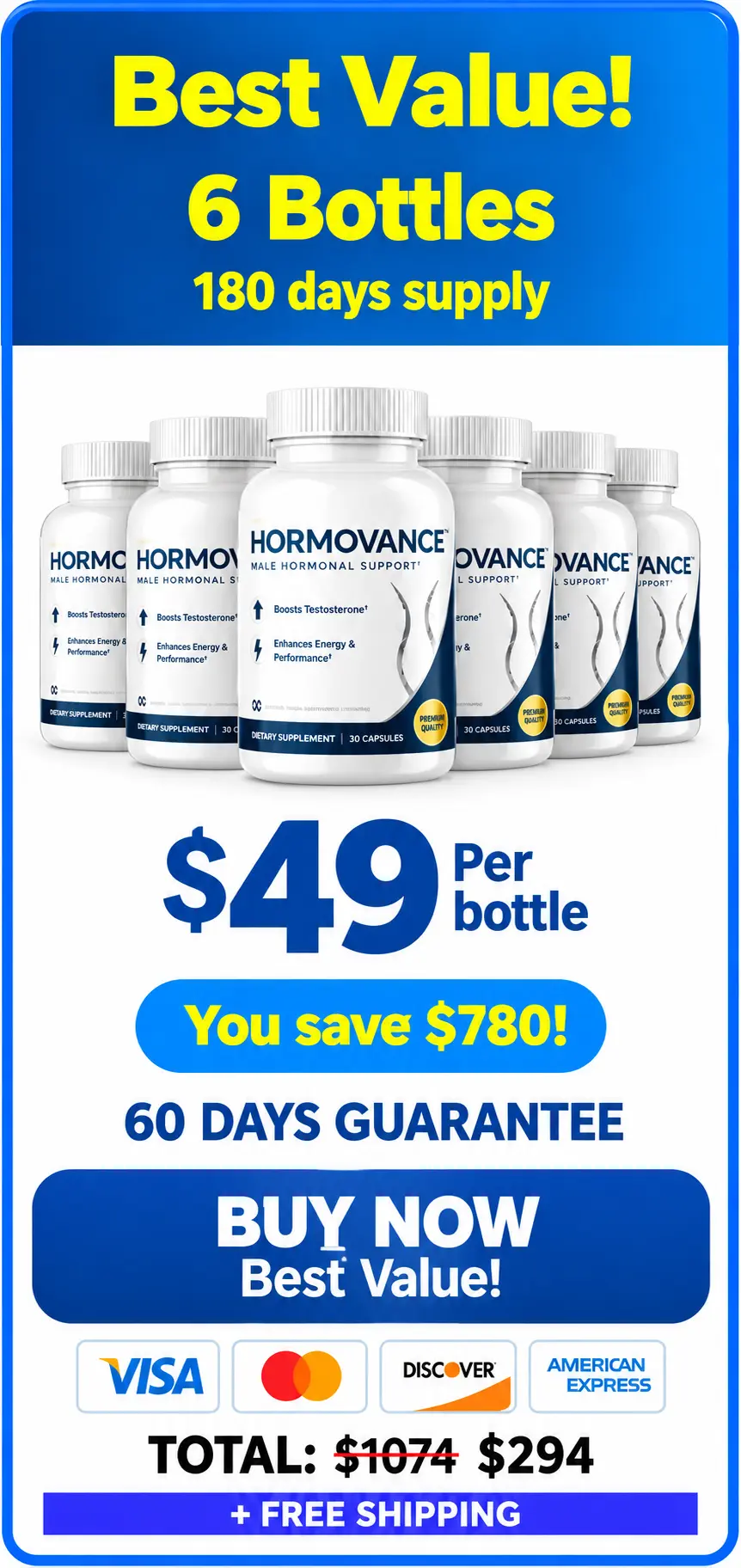 Hormovance 6-bottle most popular pack — 90-day supply with free shipping